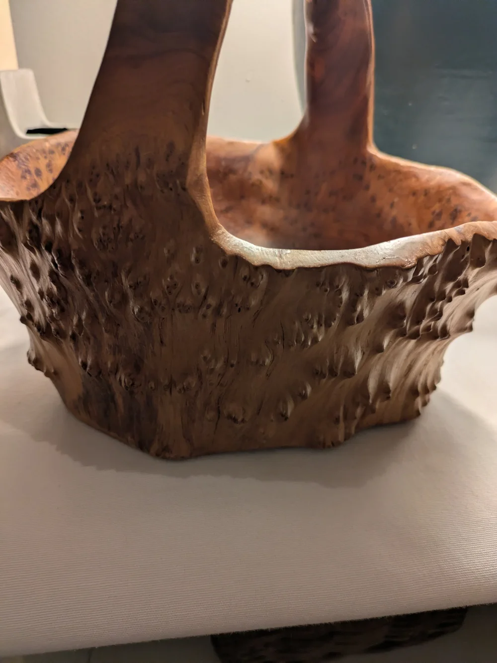 Handcrafted Burl Wood Root Basket Bowl Natural Brown Vintage 10x9 Inches MCM